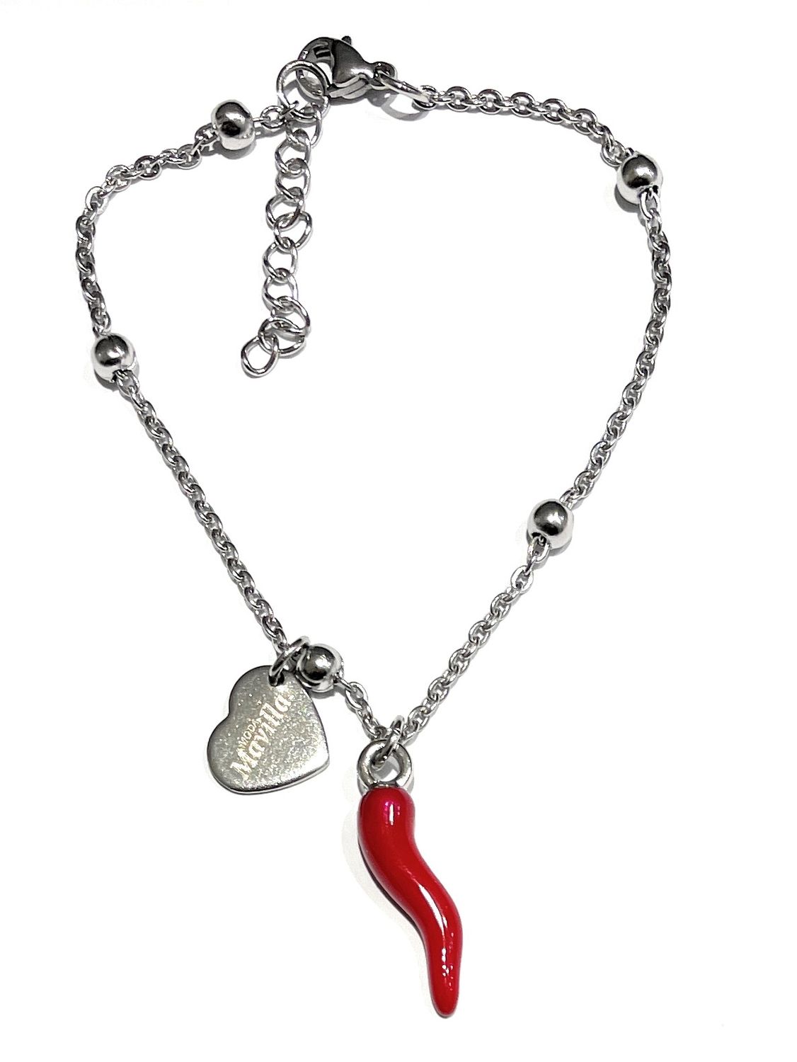 Bracciale catena acciaio corno e cuore
