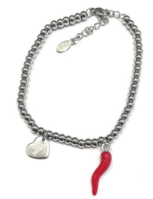 Bracciale sfere acciaio corno portafortuna