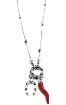 Collana acciaio corno portafortuna ciampa cavallo
