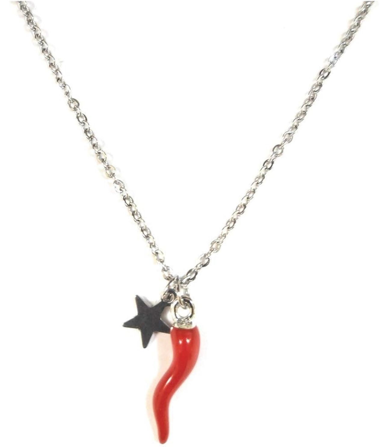 Collana acciaio corno portafortuna e stella