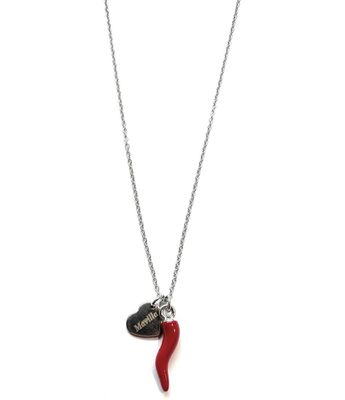 Collana acciaio corno portafortuna e cuore