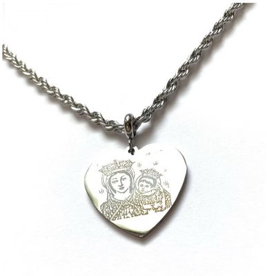 Collana acciaio Madonna Dell&#39;arco formato cuore