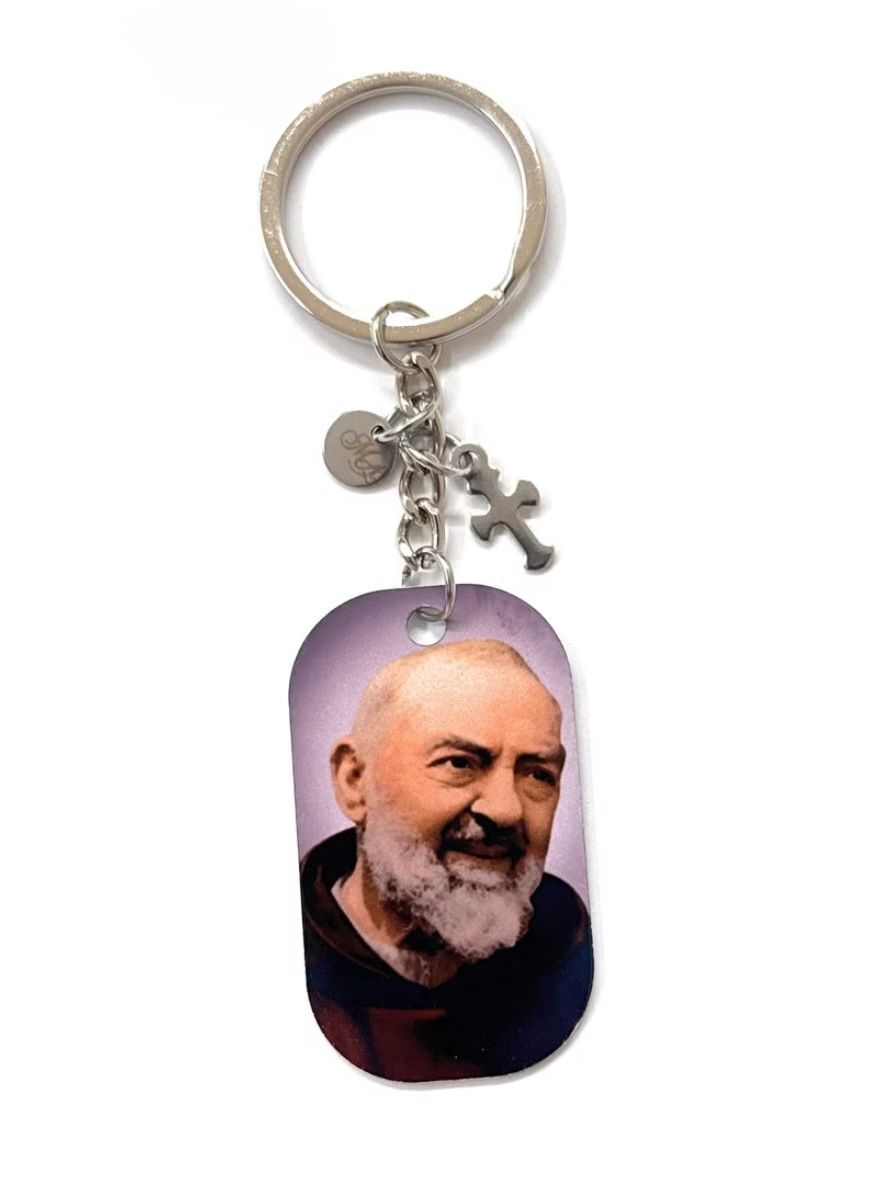 Portachiavi acciaio Padre pio a colore