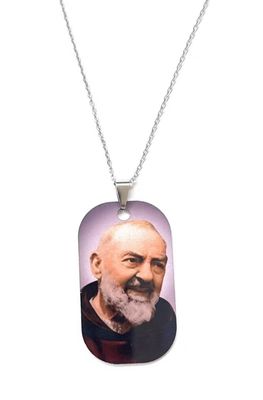 Collana acciaio Padre pio a colori
