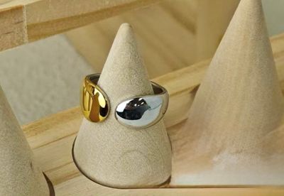 Anello regolabile bicolore bombato acciaio