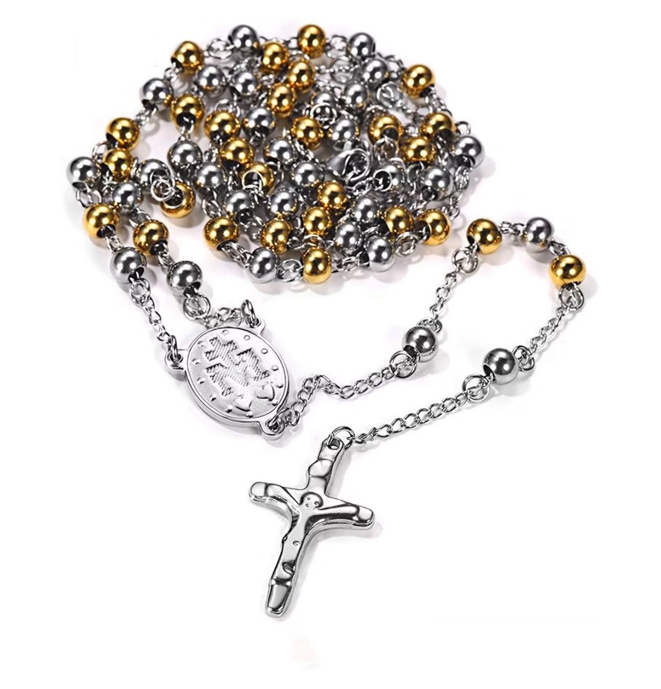 Rosario religione cattolica argento e oro sfere 6mm