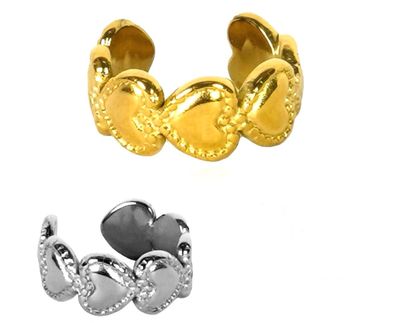 Orecchino Ear cuff Cuori regolabile acciaio