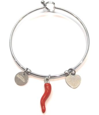 Bracciale rigido acciaio corno portafortuna