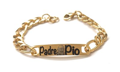 Bracciale Religioso Padre Pio dorato Acciaio, con Incisione a Laser
