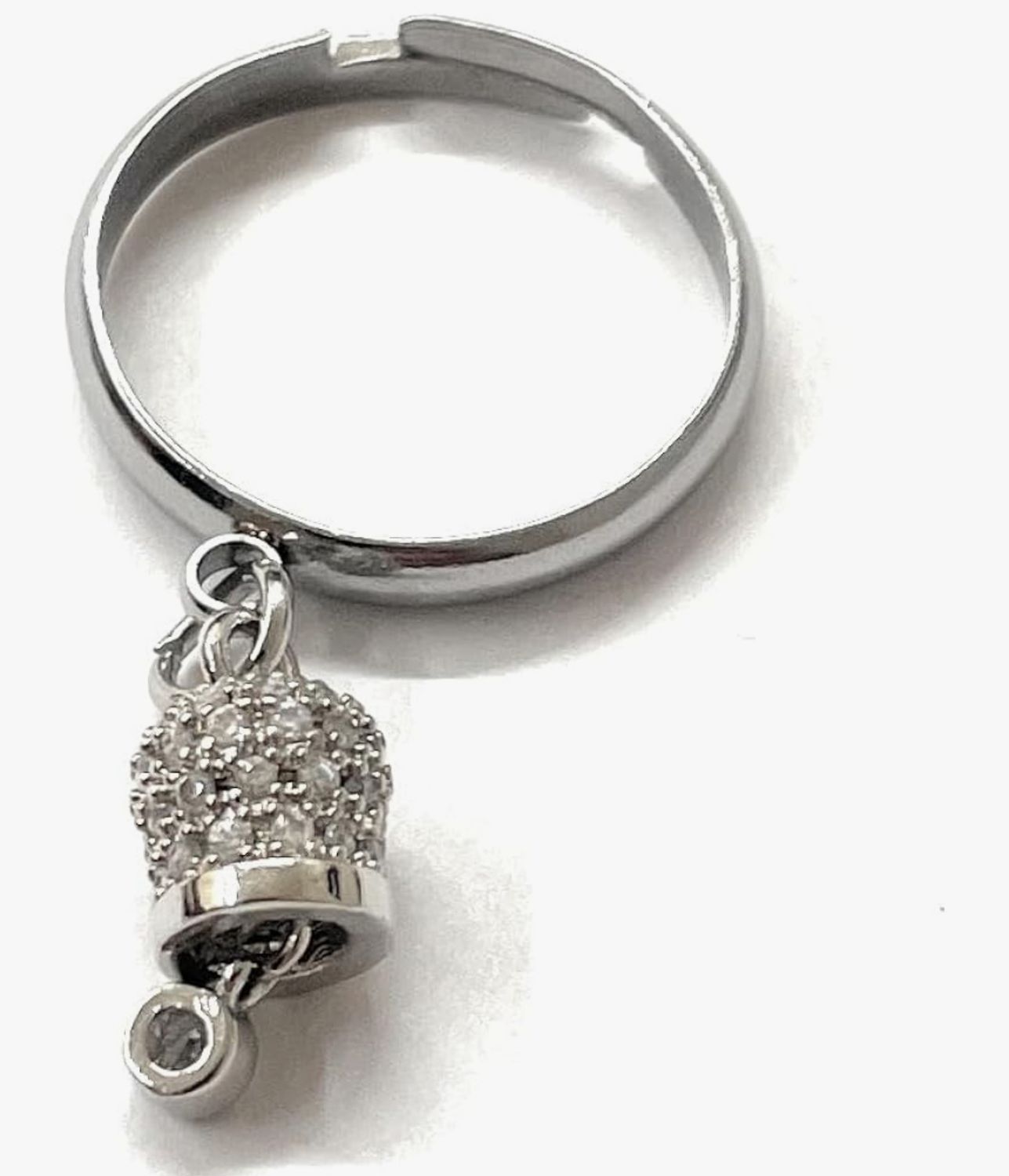 Anello acciaio campanella pendente zirconi misura regolabile