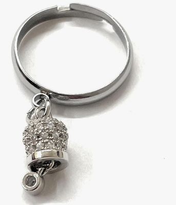 Anello acciaio campanella pendente zirconi misura regolabile