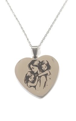 Collana Famiglia Personalizzata cuore Incisione Acciaio
