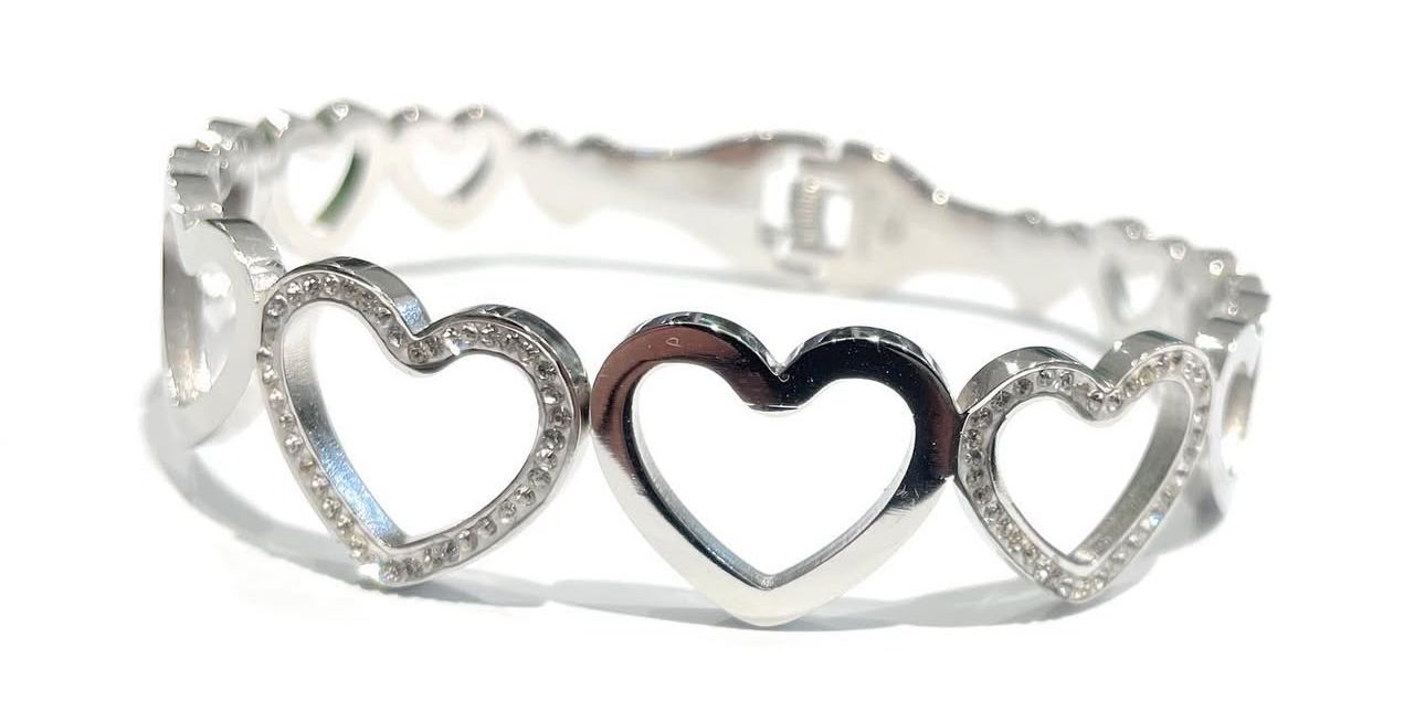 Bracciale acciaio cuore zirconi