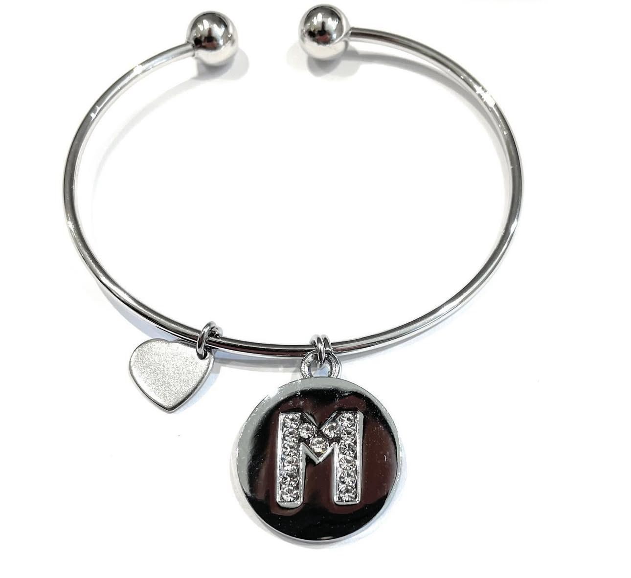 Bracciale acciaio lettera zirconi regolabile