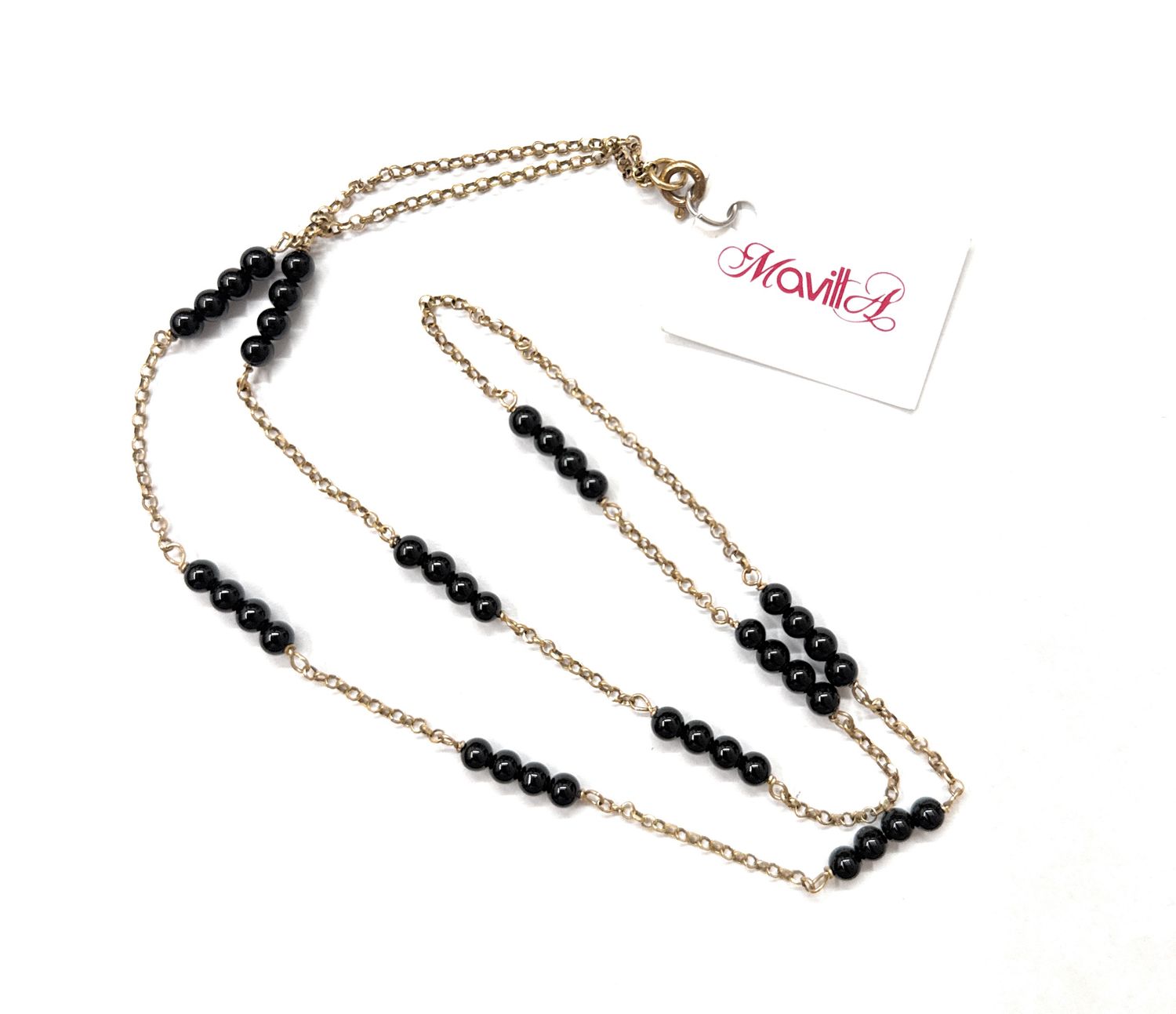Collana argento sfere nere 60 cm