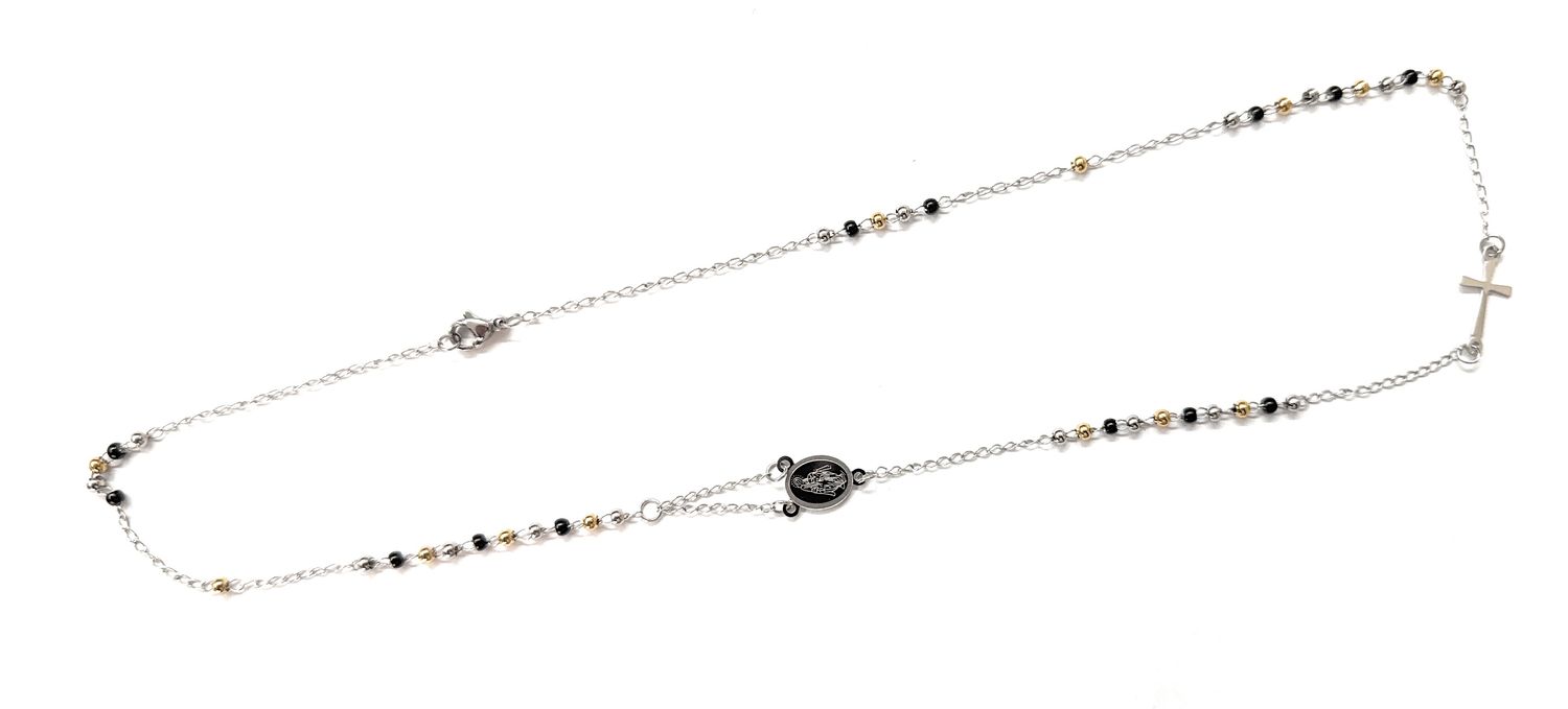 Rosario religione cattolica argento nero oro sfere 3mm