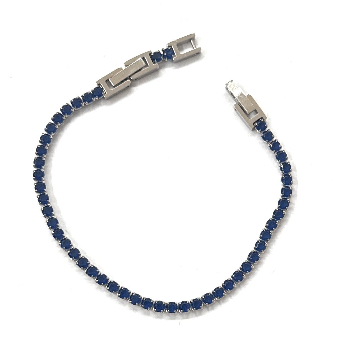 Bracciale tennis Blu spessore 3 MM cristalli acciaio