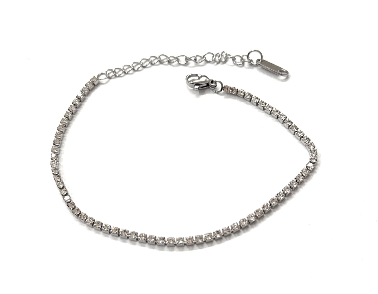 Bracciale tennis 2mm cristalli acciaio regolabile