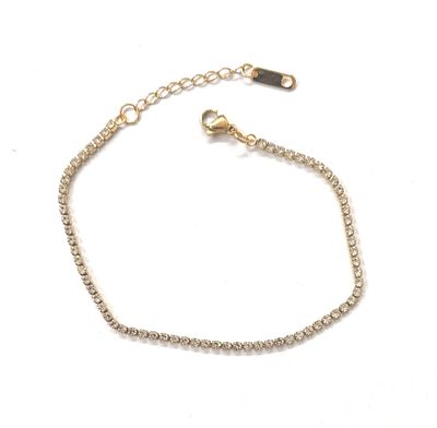 Bracciale dorato tennis 2mm cristalli acciaio regolabile