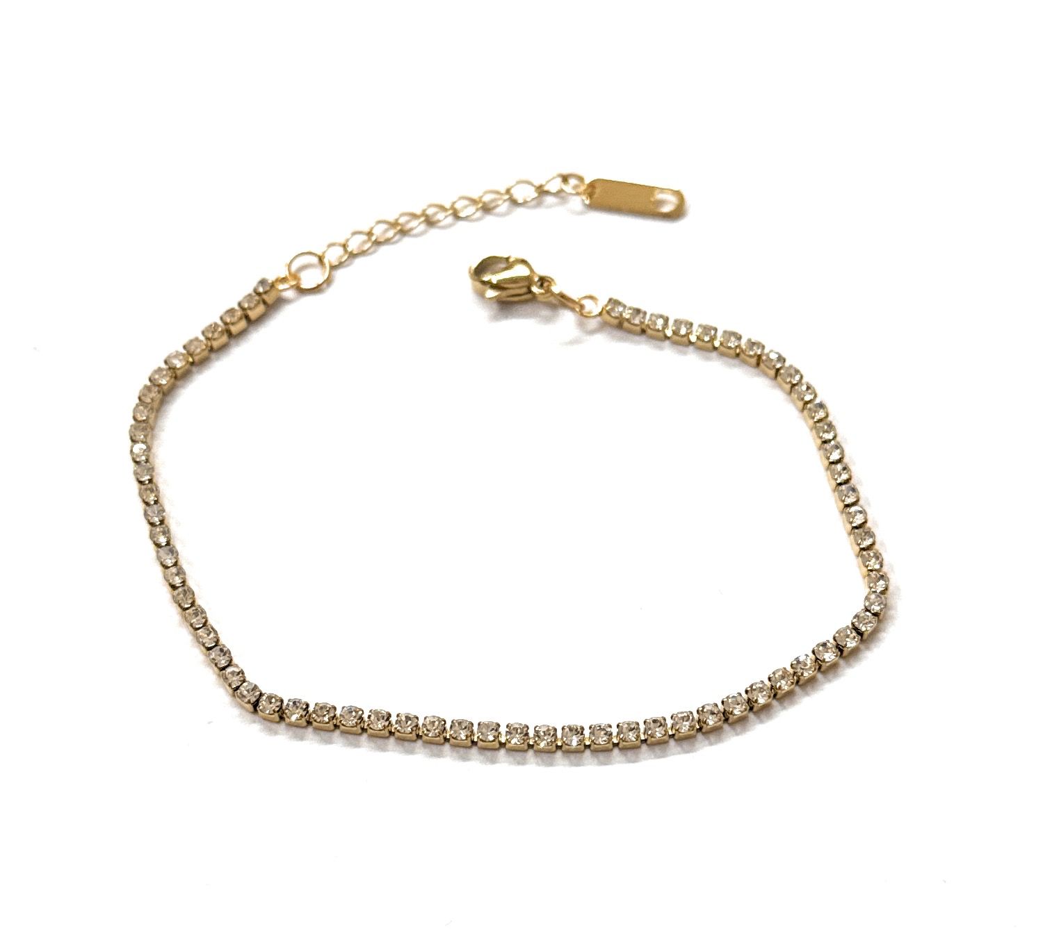 Bracciale dorato tennis 2mm cristalli acciaio regolabile