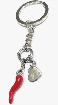 Portachiavi pendolo cuore corno rosso acciaio
