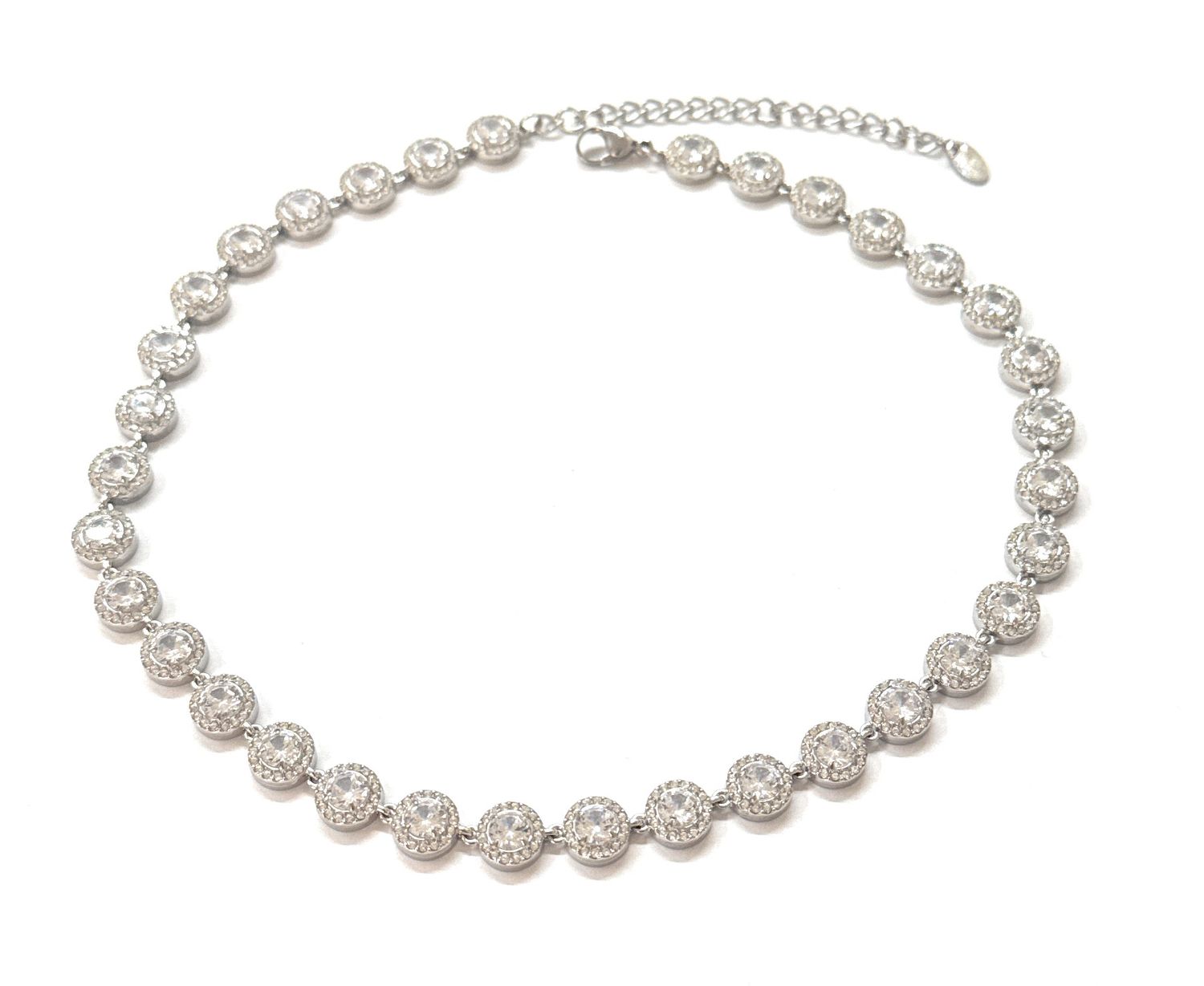 Collana Zirconi sfere acciaio 45cm