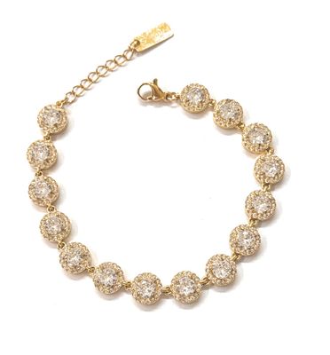 Bracciale dorato Zirconi sfere acciaio regolabile