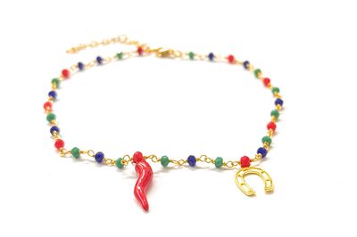 Cavigliera corno e ciampa cavallo dorata multicolore