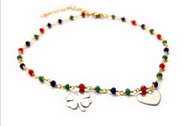 Cavigliera quadrifoglio e cuore acciaio multicolore