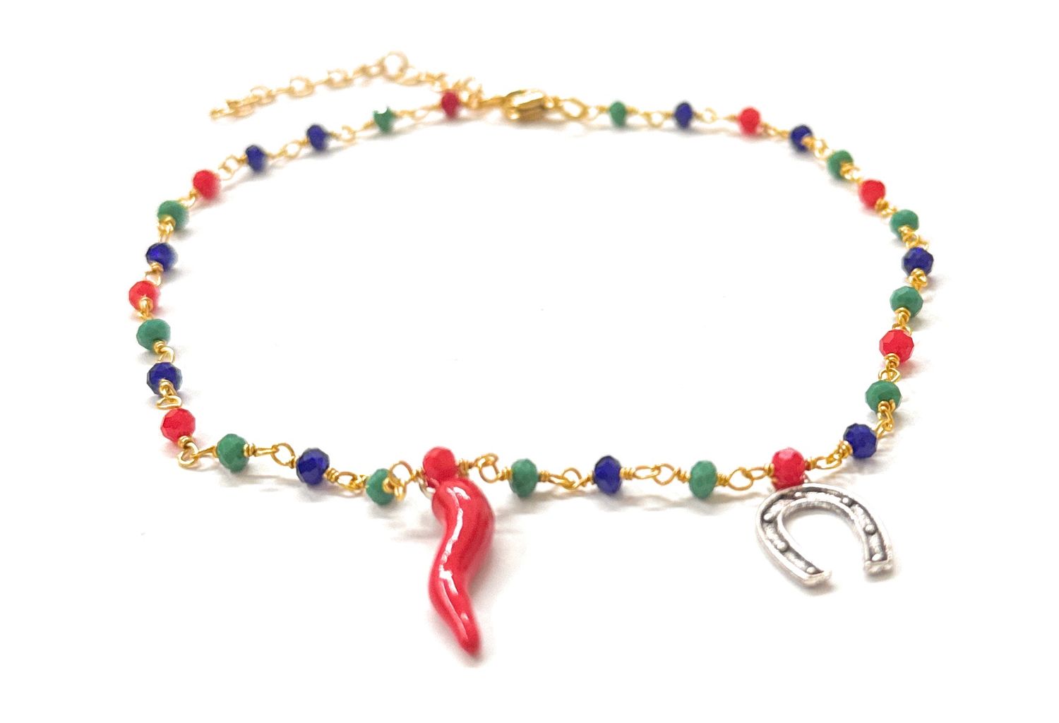 Bracciale Perline corno e ciampa cavallo acciaio