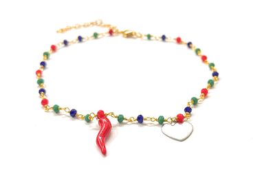 Bracciale Perline corno e cuore acciaio