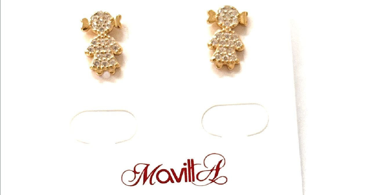 Orecchini lobo bambina zirconi argento 925 oro