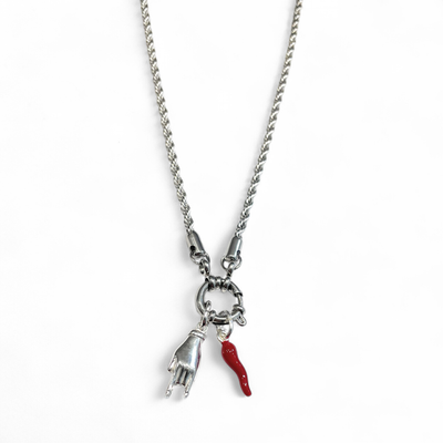 Collana acciaio corno portafortuna corna argento 925