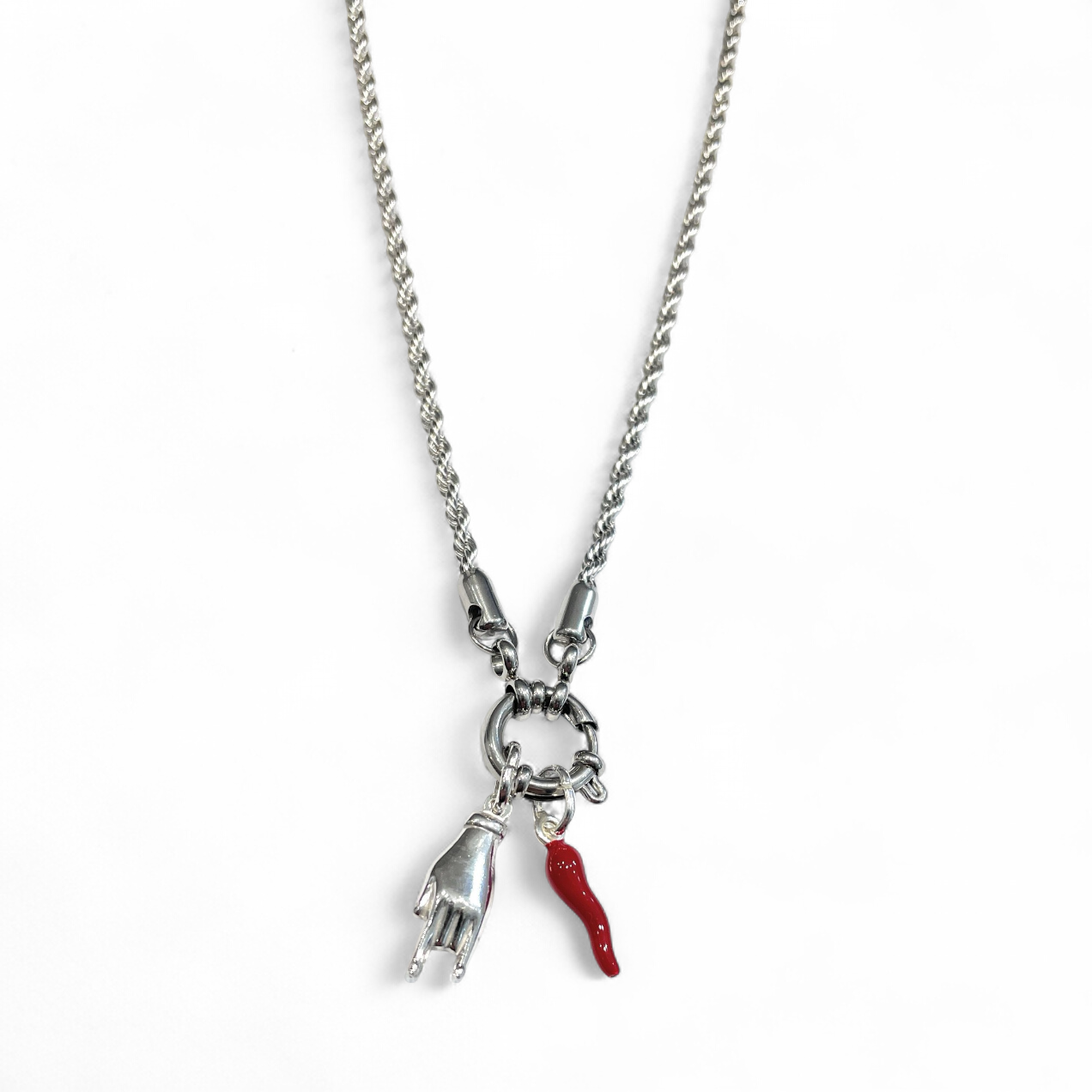 Collana acciaio corno portafortuna corna argento 925