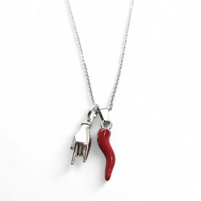 Collana acciaio corno portafortuna corna argento 925