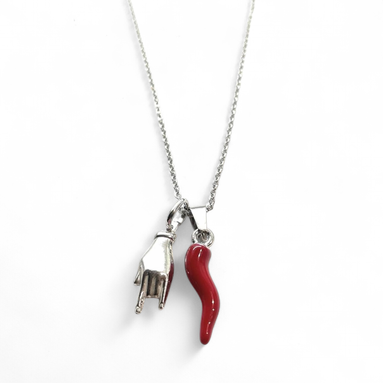 Collana acciaio corno portafortuna corna argento 925