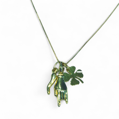 Collana acciaio corno quadrifoglio corna argento 925
