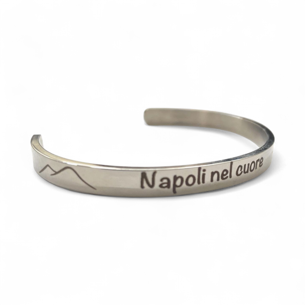 Bracciale Napoli nel cuore aperto acciaio