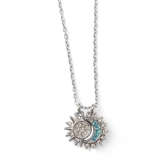 Collana Sole Luna Zirconi acciaio
