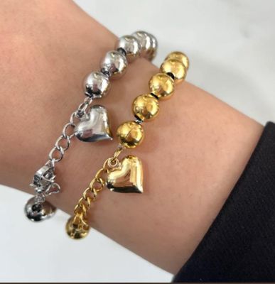 Bracciale a sfera con cuore acciaio misura regolabile