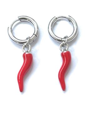 orecchini acciaio a scatto corno rosso