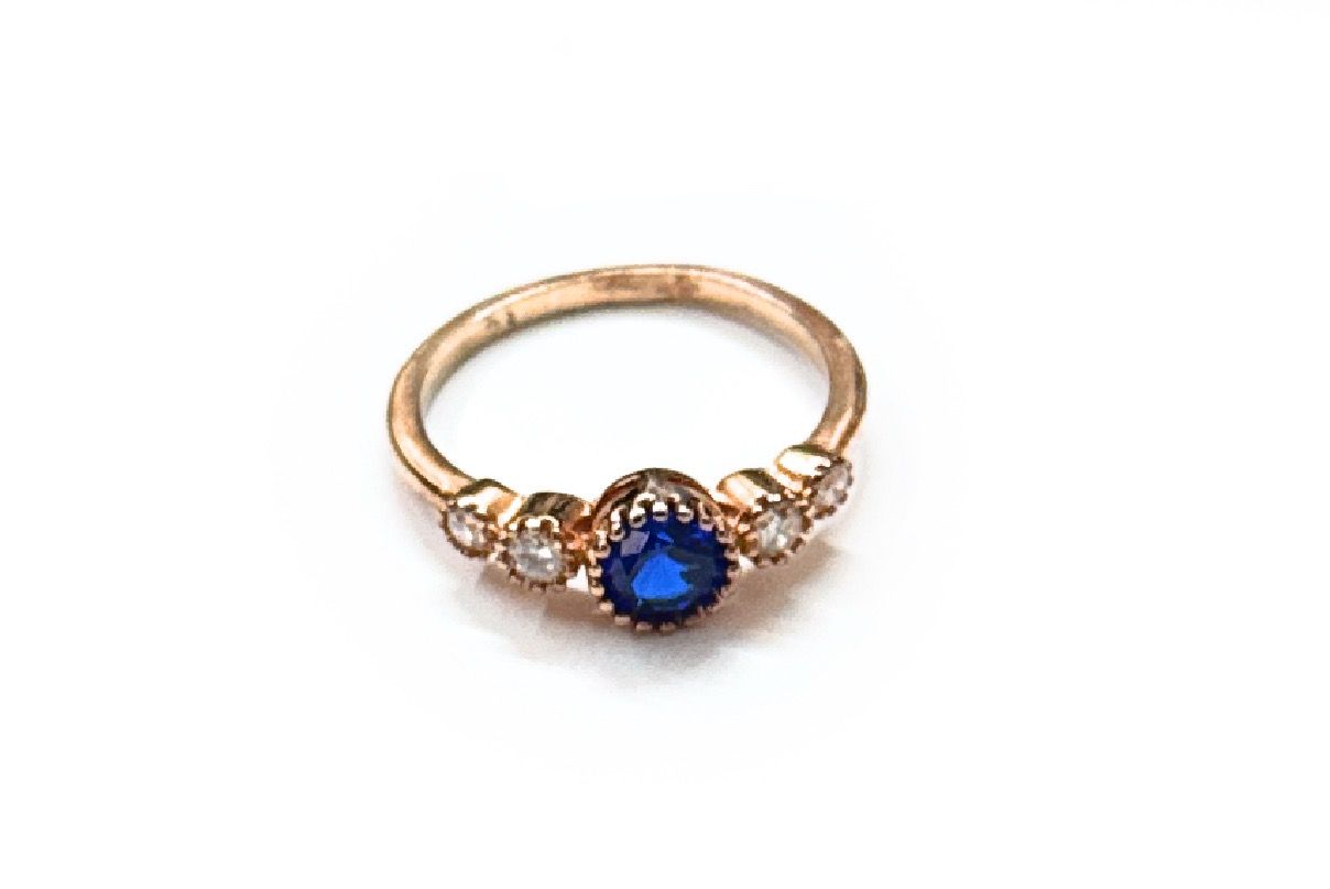 Anello misura 13 zirconi Blu placcato oro rosa argento 925‰
