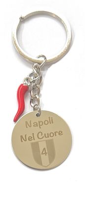 Portachiavi corno rosso Napoli nel cuore acciaio