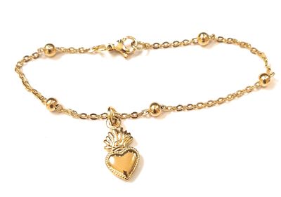 Bracciale cuore sacro dorato acciaio regolabile