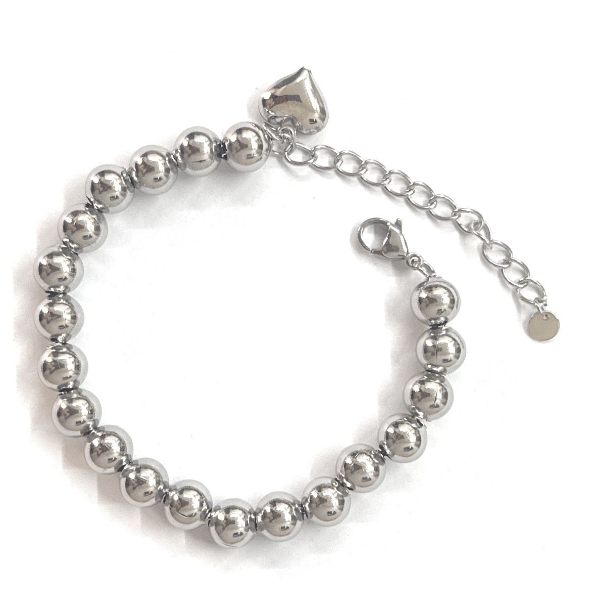 Bracciale a sfera con cuore acciaio misura regolabile