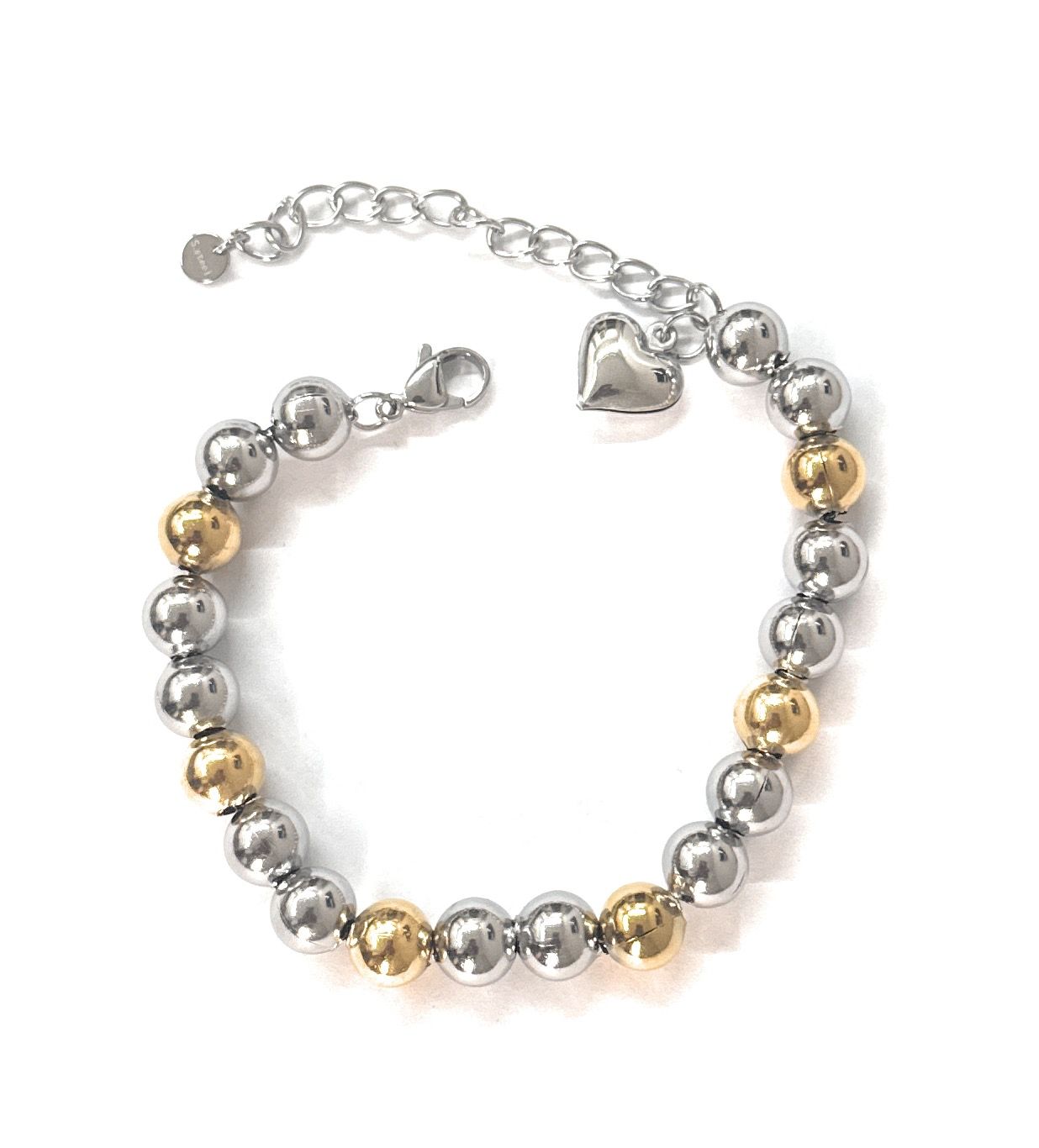 Bracciale argento e oro sfera cuore acciaio regolabile