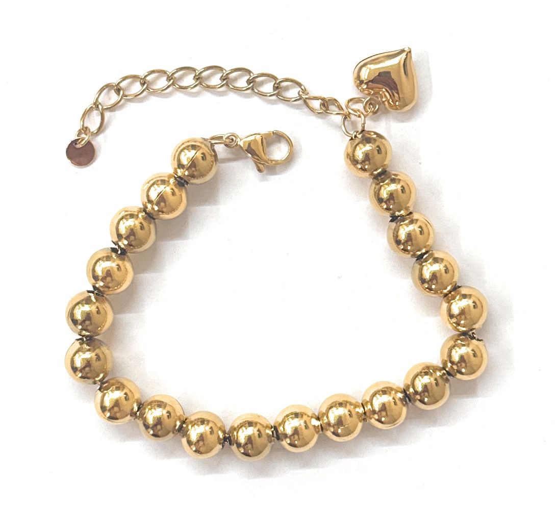 Bracciale dorato sfera con cuore acciaio misura regolabile