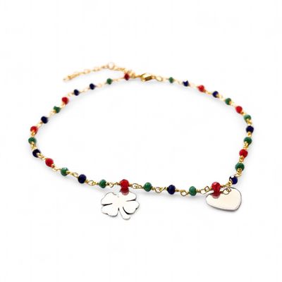 Cavigliera quadrifoglio e cuore acciaio multicolore