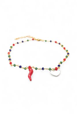 Cavigliera corno e cuore acciaio multicolore