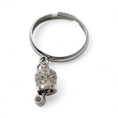Anello acciaio campanella pendente zirconi misura regolabile
